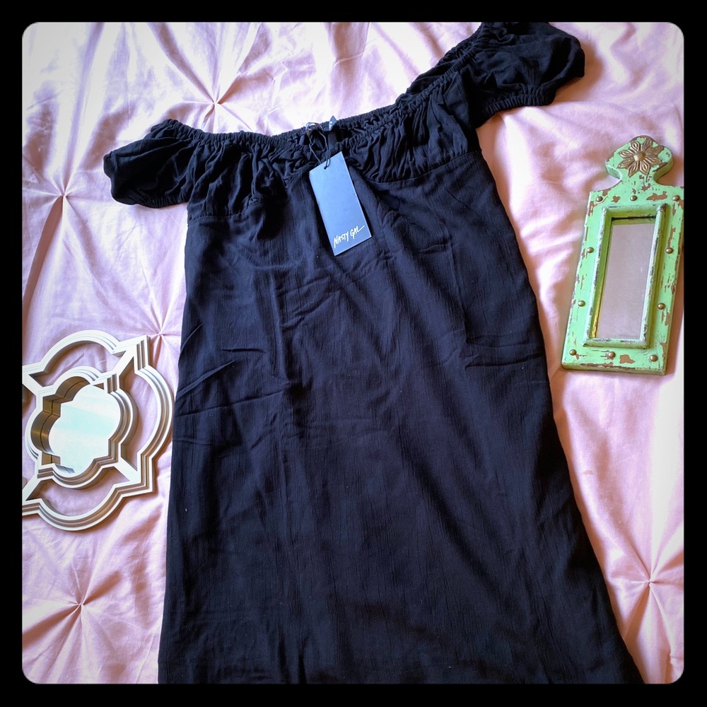 NastyGal off-shoulder smock mini dress